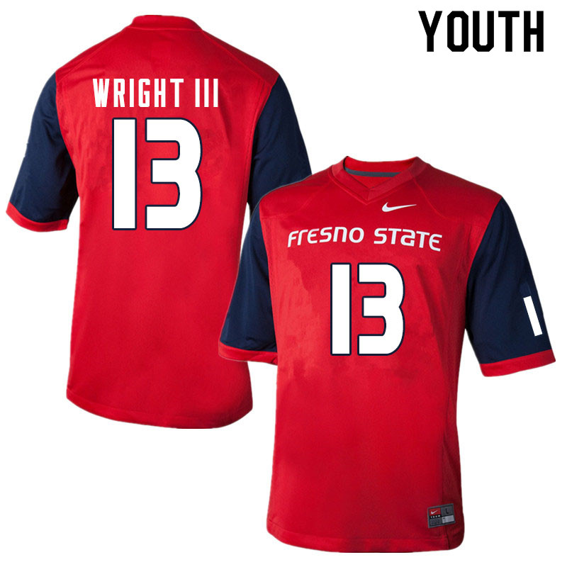 Youth #13 Rodney Wright III Fresno State Bulldogs College Football Jerseys Sale-Red - Click Image to Close